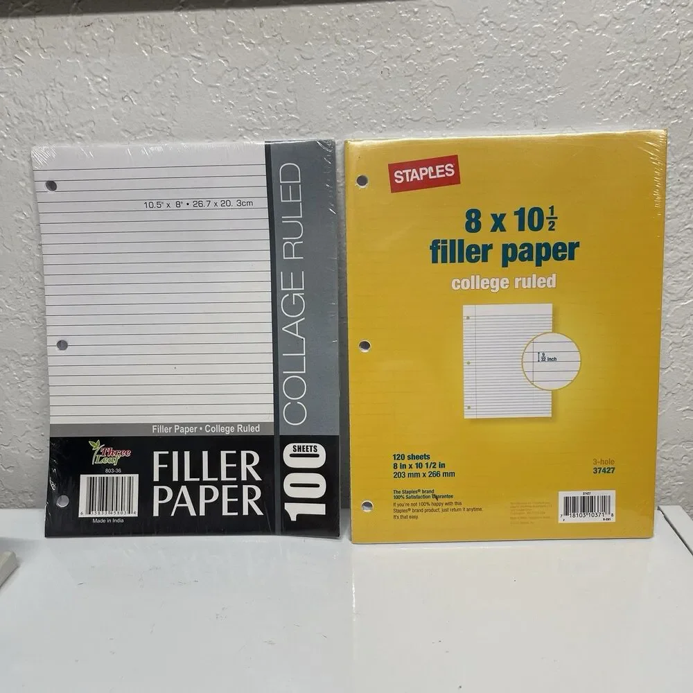 Lot of 7 College Ruled Filler Paper & 1 Wide Ruled Notebook Paper, New
